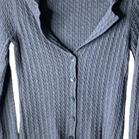 Boden Cable Knit Cardigan Wool Sweater Women Size 8 Long Sleeves Collared Gray - Picture 6 of 9